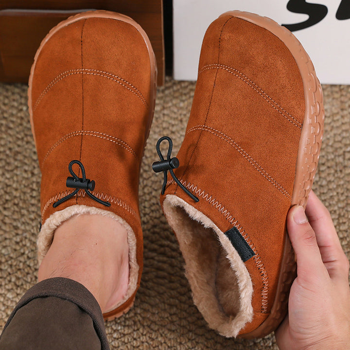 Unisex Cozy Fleece-Lined Mules – Wide-Toe Winter Slip-On Shoes with Adjustable Drawstring