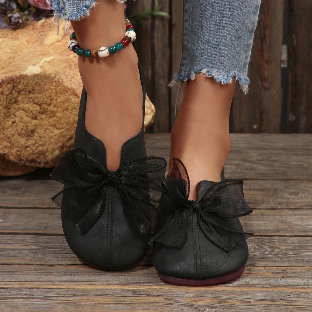 Women's Vintage Mary Jane Flats – 2025 New Round-Toe Soft Sole Shoes with Bow Detail