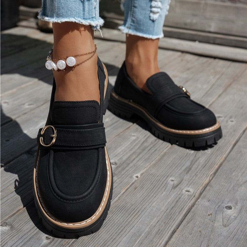 Women's Vintage Comfort Loafers – Supportive Thick Sole with Classic Buckle Detail