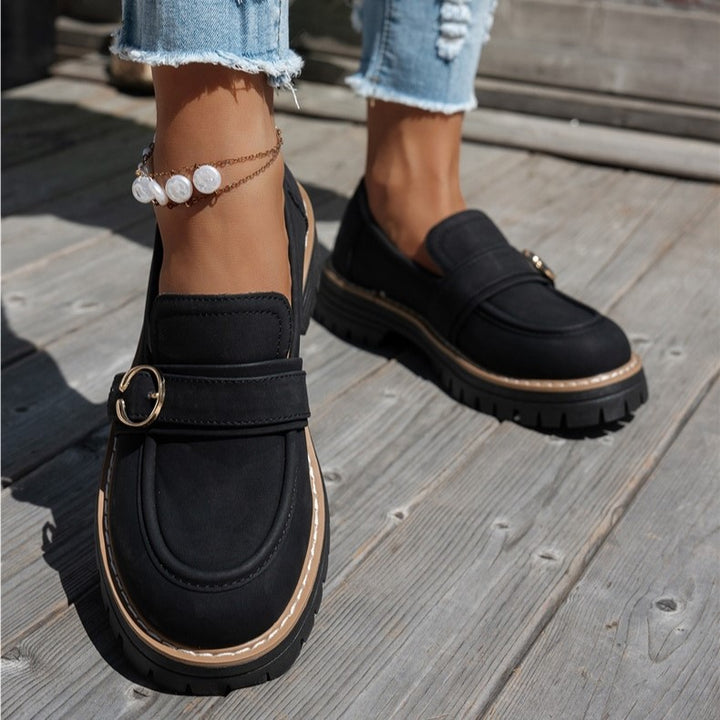 Women's Vintage Comfort Loafers – Supportive Thick Sole with Classic Buckle Detail