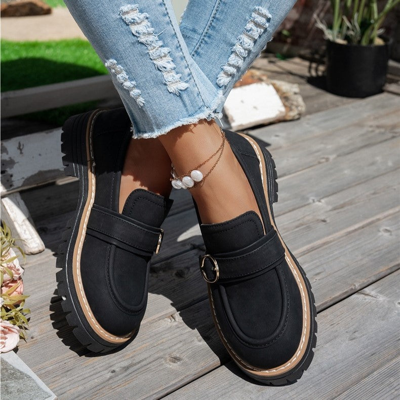Women's Vintage Comfort Loafers – Supportive Thick Sole with Classic Buckle Detail