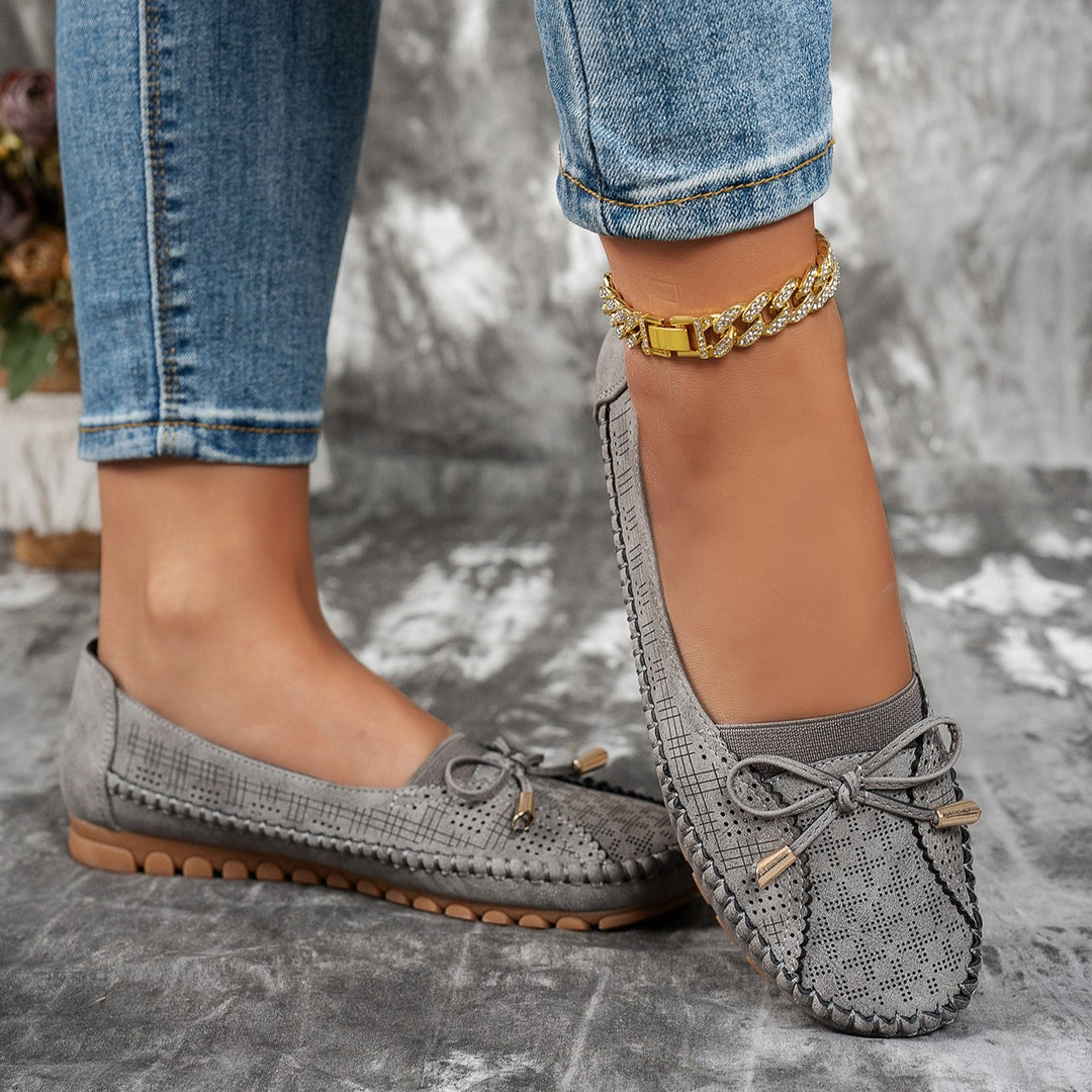 Women's Classic Solid-Color Bow Loafers – Comfortable Flat Shoes for Everyday Wear