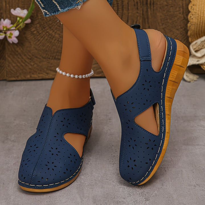 Women's Breathable Cutout Wedge Sandals – Adjustable Strap Comfort Shoes