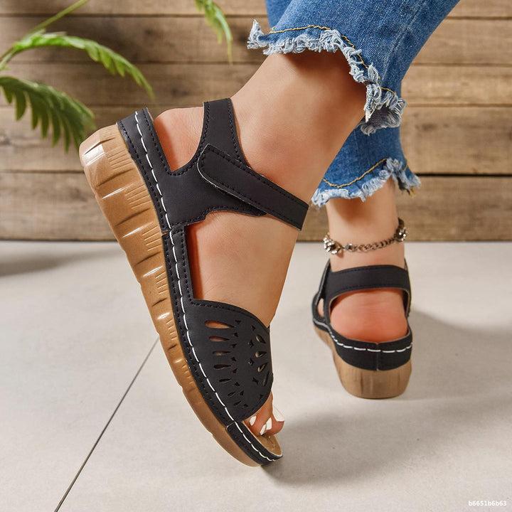 Women's Breathable Sandals with Bow – Adjustable Hook & Loop Comfort Shoes