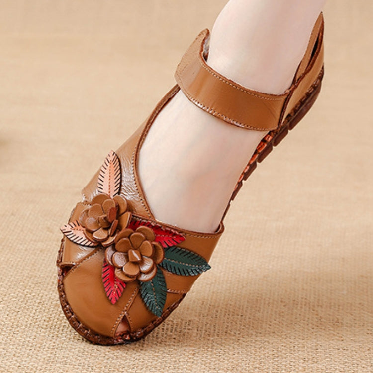 Women's Genuine Leather Comfort Sandals – Handmade Floral Soft Non-Slip Sole