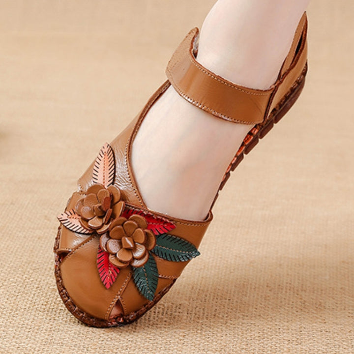 Women's Genuine Leather Comfort Sandals – Handmade Floral Soft Non-Slip Sole