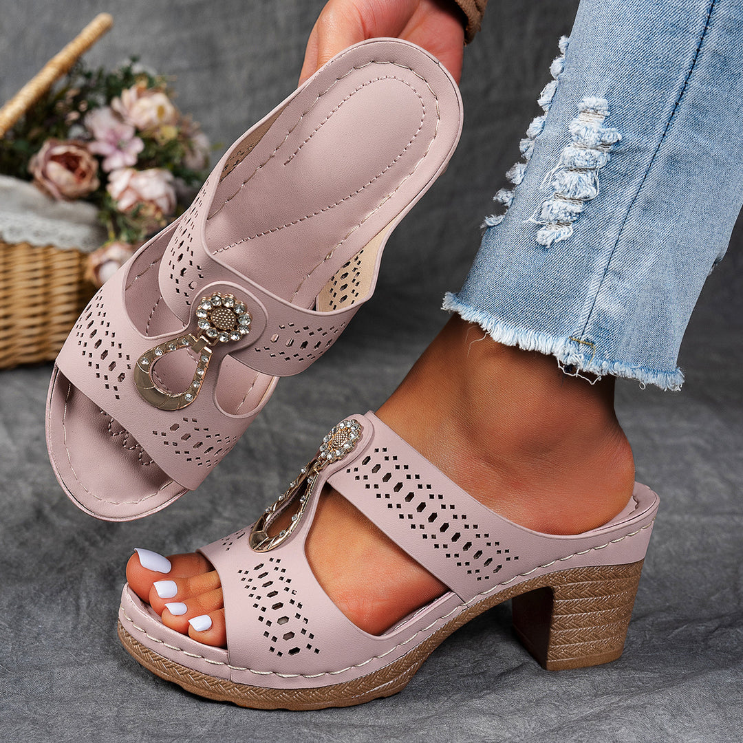 Elegant Rhinestone Comfort Heeled Sandals