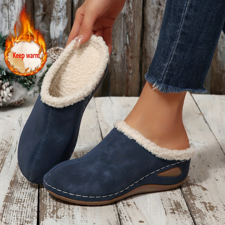 Women's Warm Wedge Mules –Comfortable House Shoes for Fall & Winter