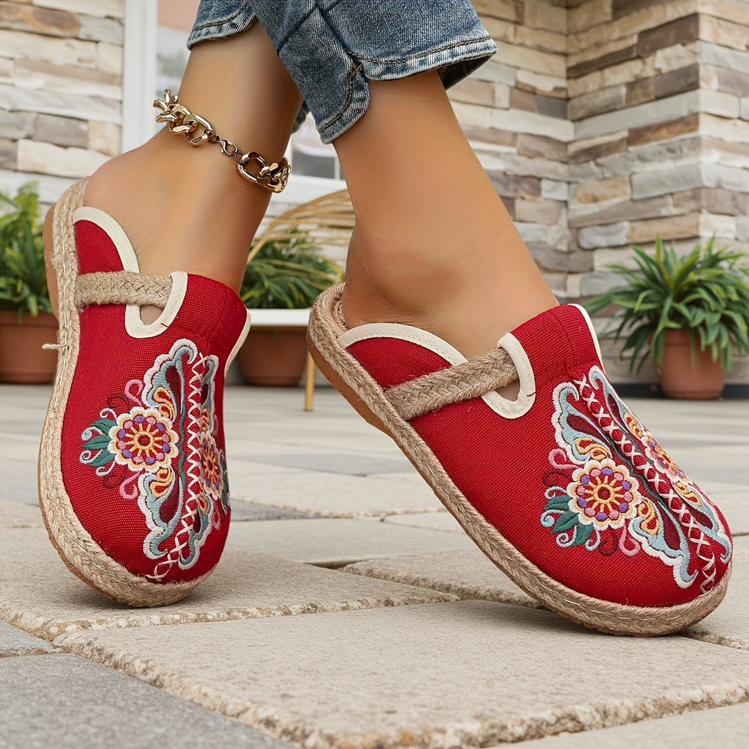 Women's Handmade Floral Flats – Embroidered Comfortable Breathable Shoes with Non-Slip Sole