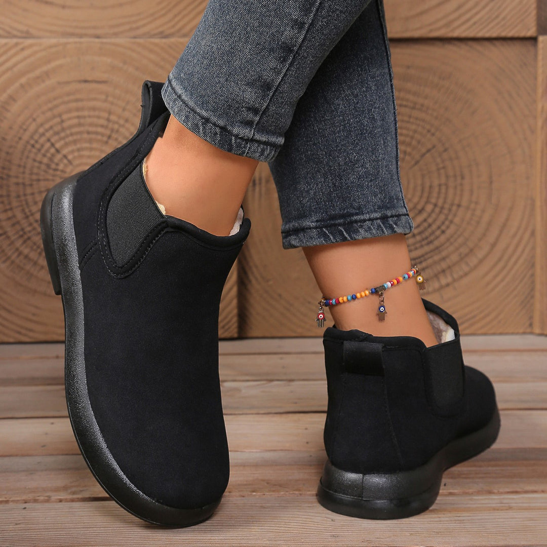 Women's Comfortable Winter Ankle Boots – Warm Fleece-Lined Flat Boots with Non-Slip Sole