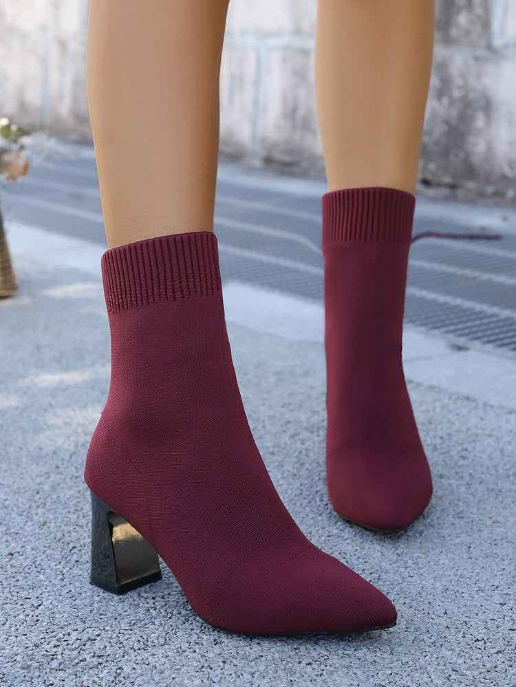 Women's Stretch Knit Ankle Boots – Cozy Pull-On Ankle Boots for Fall & Winter