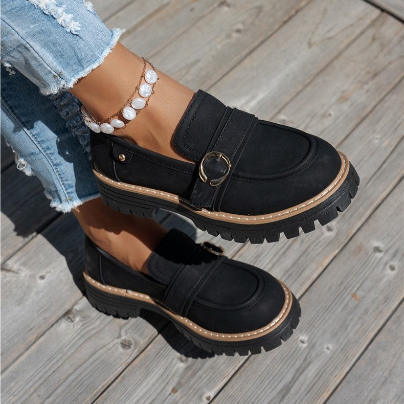 Women's Vintage Comfort Loafers – Supportive Thick Sole with Classic Buckle Detail