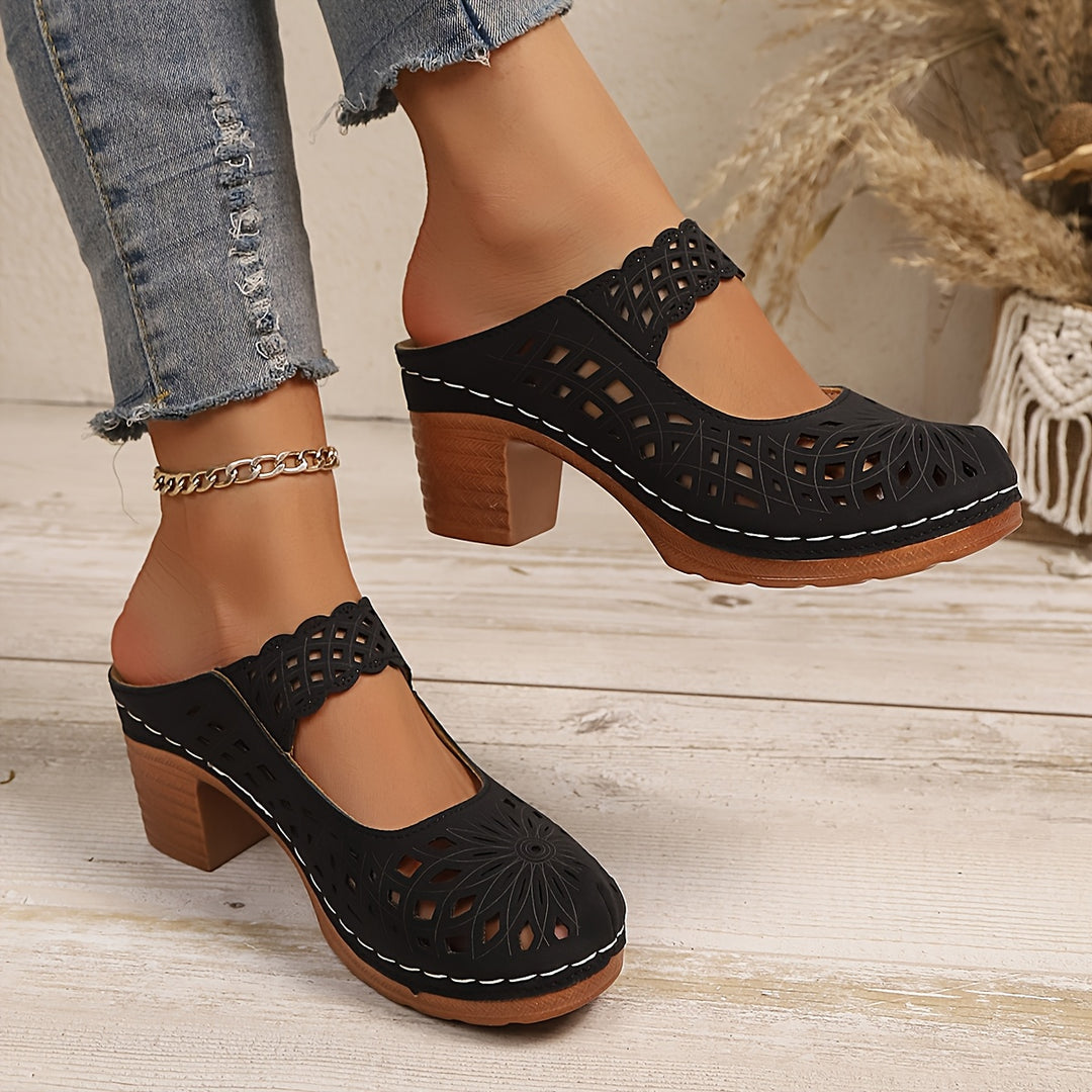 Women's Elegant Sandals – Closed-Toe Breathable Mid Heel Shoes