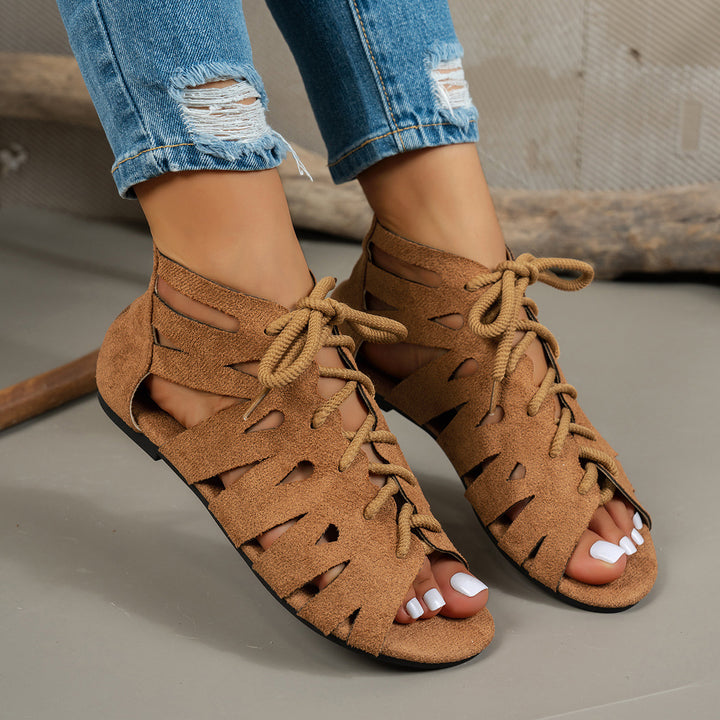Women's Boho Cutout Sandals– Breathable Cutout Design with Comfortable Flat Sole
