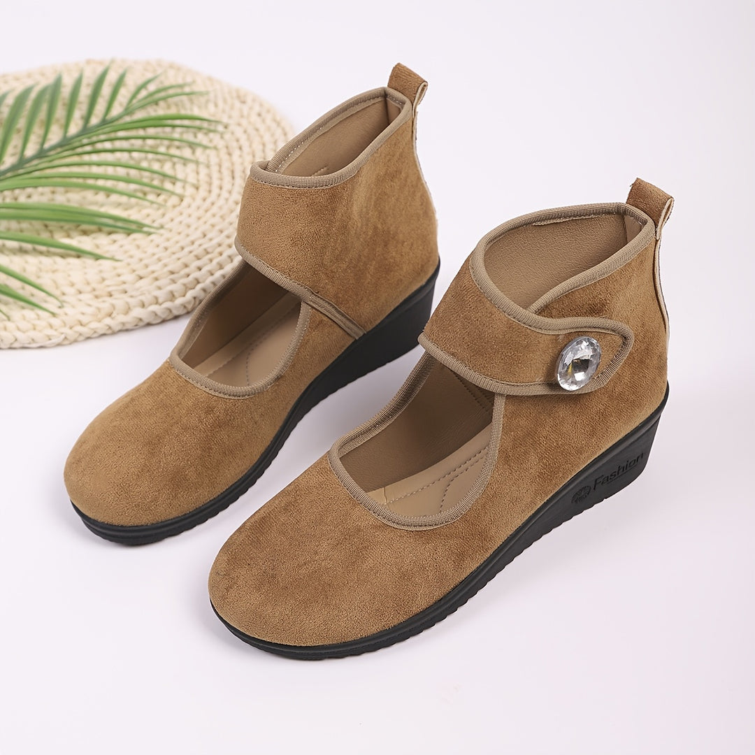Women's Rhinestone Wedge Ankle Boots – Elegant Comfort for Everyday Style
