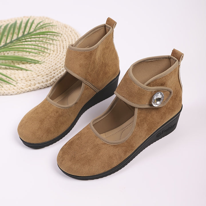 Women's Rhinestone Wedge Ankle Boots – Elegant Comfort for Everyday Style