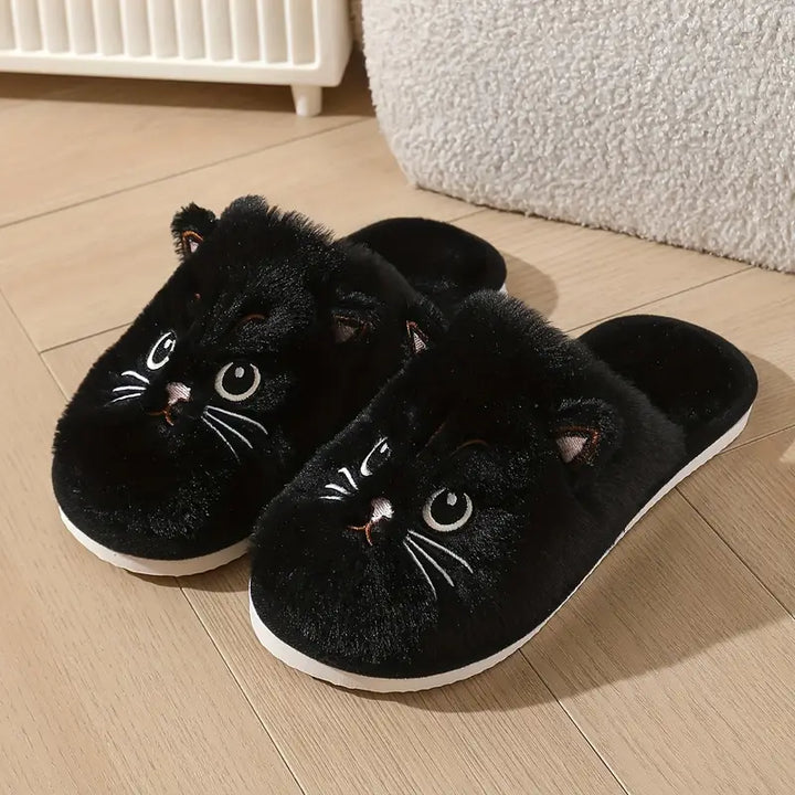 Women's Warm Cat Slippers – Plush Indoor House Shoes with Non-Slip Sole & Cozy Lining