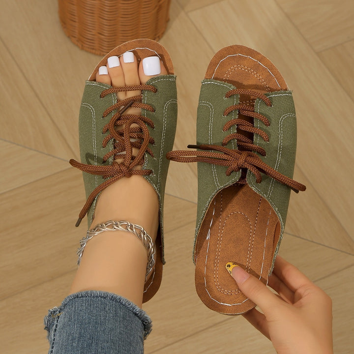 Women's Vintage Lace-Up Canvas Mules – Lightweight Comfort Slip-On Sandals
