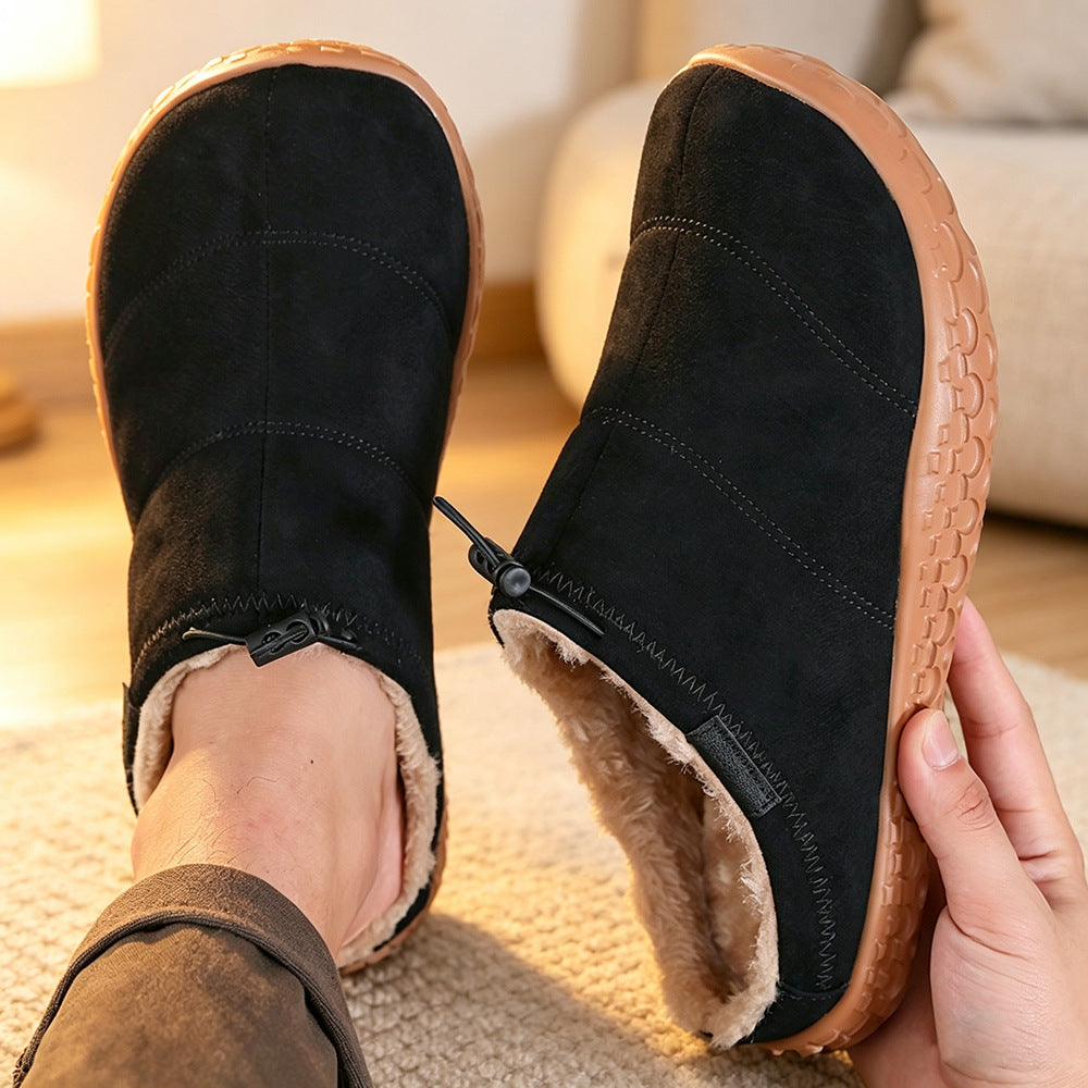 Women's Wide-Toe Fleece-Lined Mules – Cozy Thickened Slip-On Shoes with Adjustable Drawstring