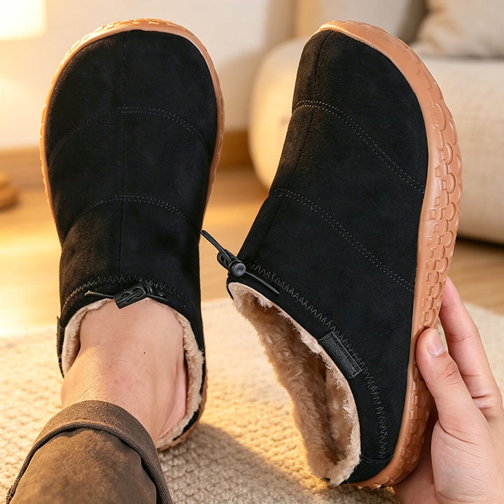 Women's Wide-Toe Fleece-Lined Mules – Cozy Thickened Slip-On Shoes with Adjustable Drawstring