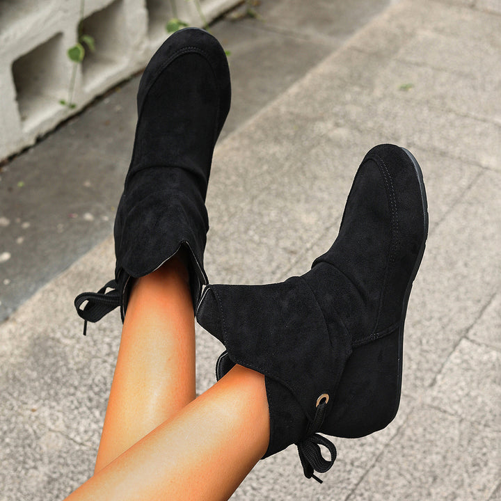 Women's Vintage Bow Ankle Boots –Comfortable  Lace-Up Flat Shoes for Fall & Winter