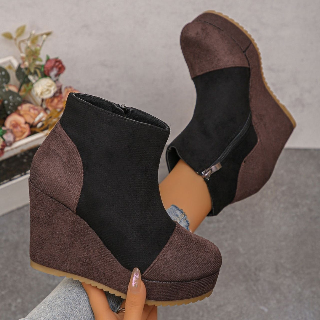 Women's Vintage Suede Ankle Boots – Chunky Platform Wedge Boots with Side Zipper