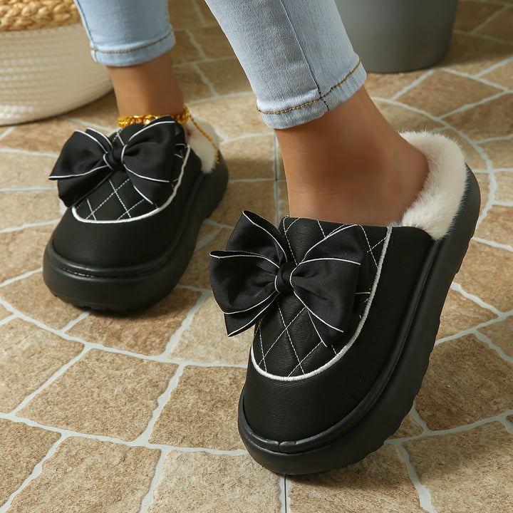 Women's Winter Bow Mules – Warm Plush-Lined Winter Shoes with a Non-Slip Sole