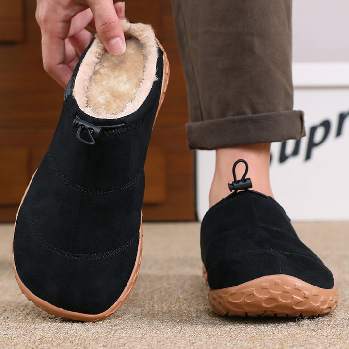 Unisex Cozy Fleece-Lined Mules – Wide-Toe Winter Slip-On Shoes with Adjustable Drawstring