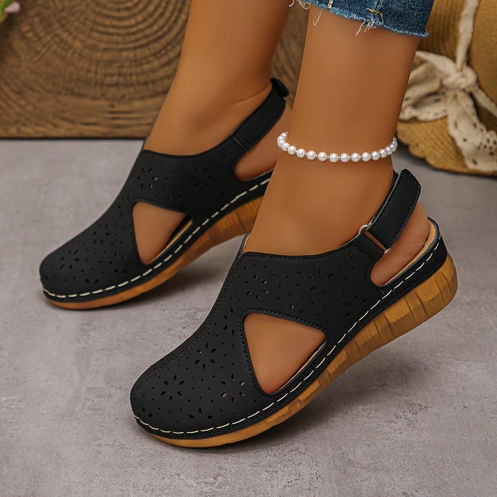 Women's Breathable Cutout Wedge Sandals – Adjustable Strap Comfort Shoes