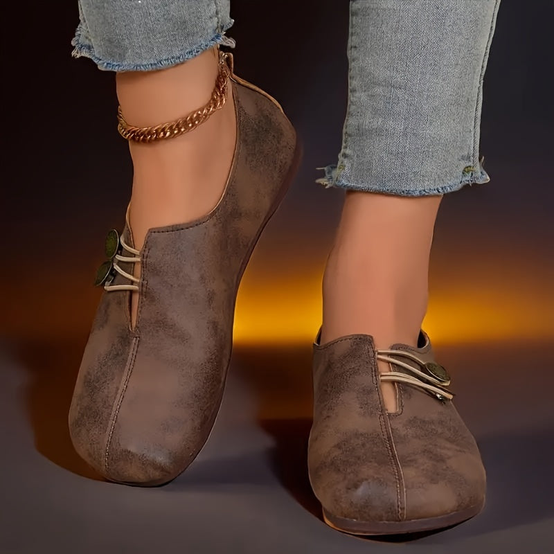 Women's Vintage Comfort Flats – Wide Fit Slip-On Everyday Shoes