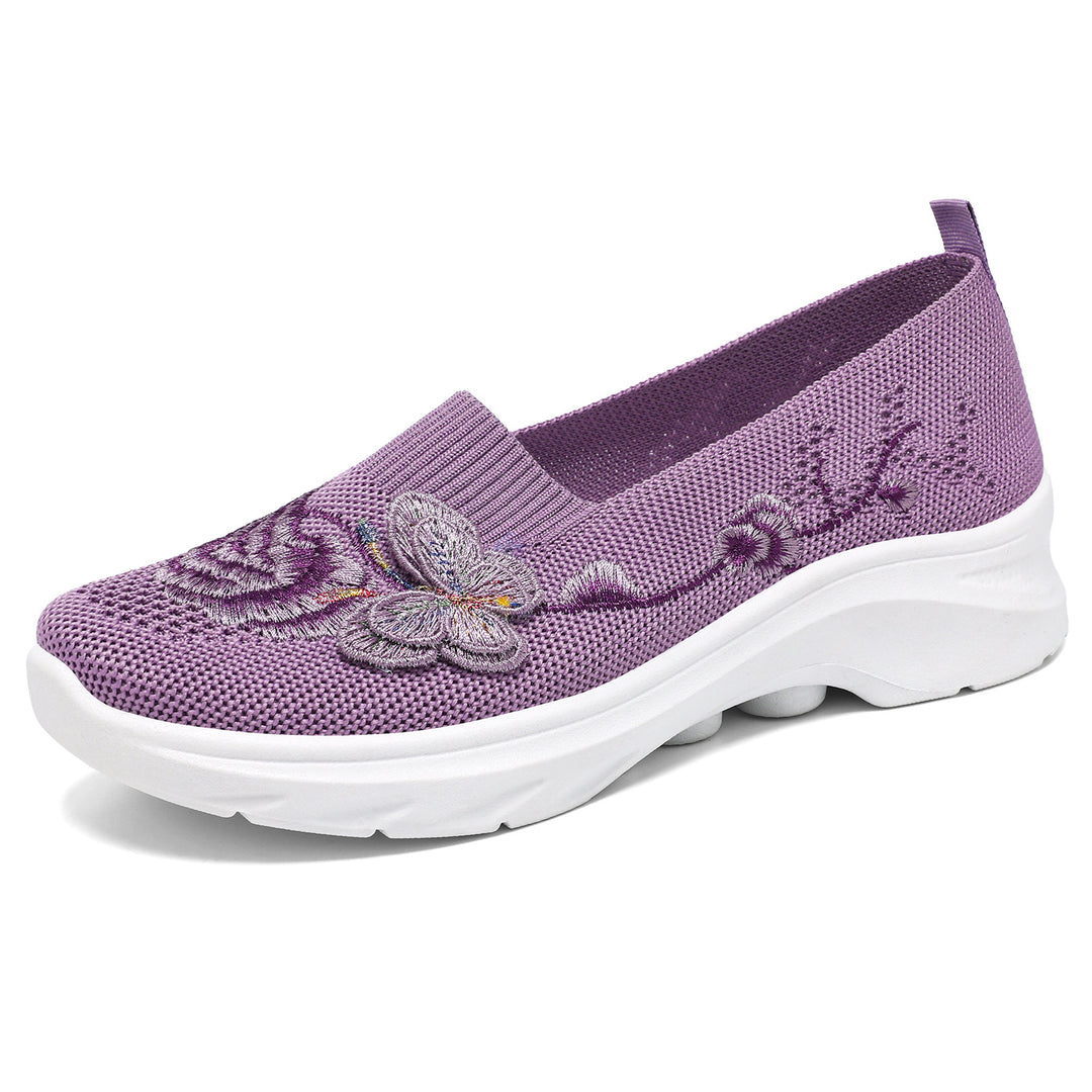 Breathable Mesh Walking Shoes for Women – Soft Embroidered Comfort Shoes