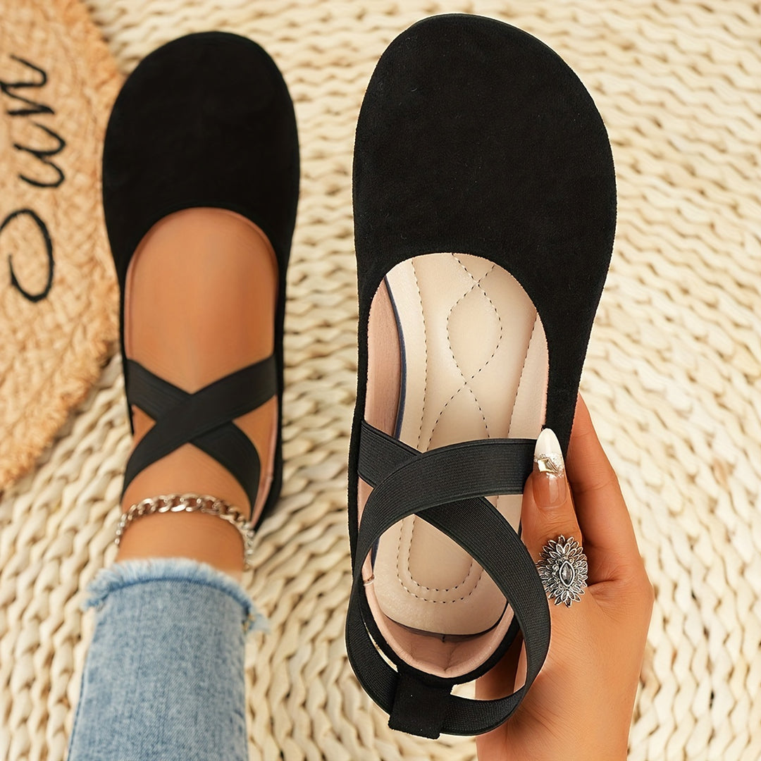 Women's Vintage Mary Jane Shoes – Soft Comfort Flats with Elastic Cross Straps
