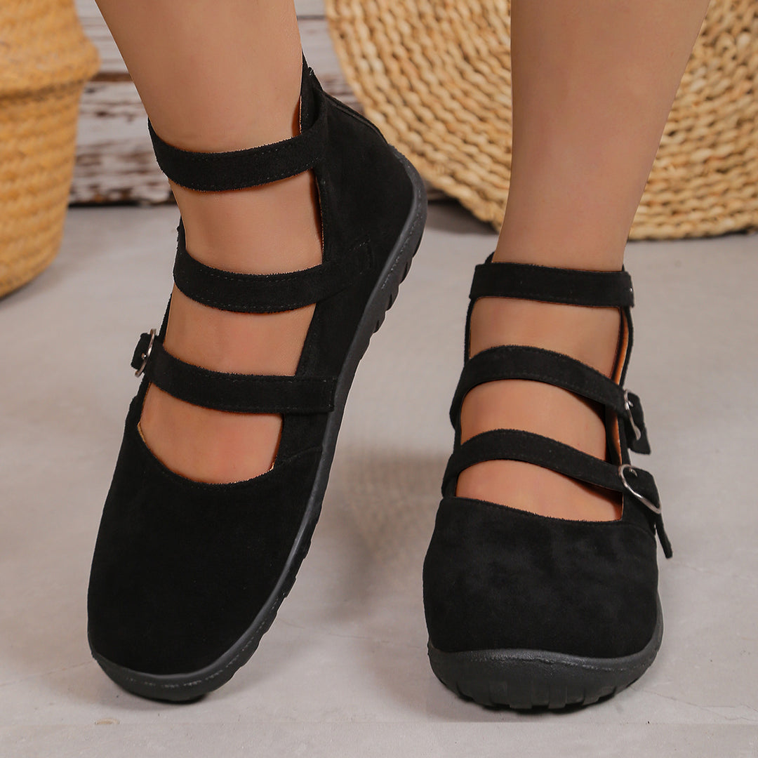 Vintage Triple Strap Mary Jane Flats – Round Toe Fall Shoes for Women