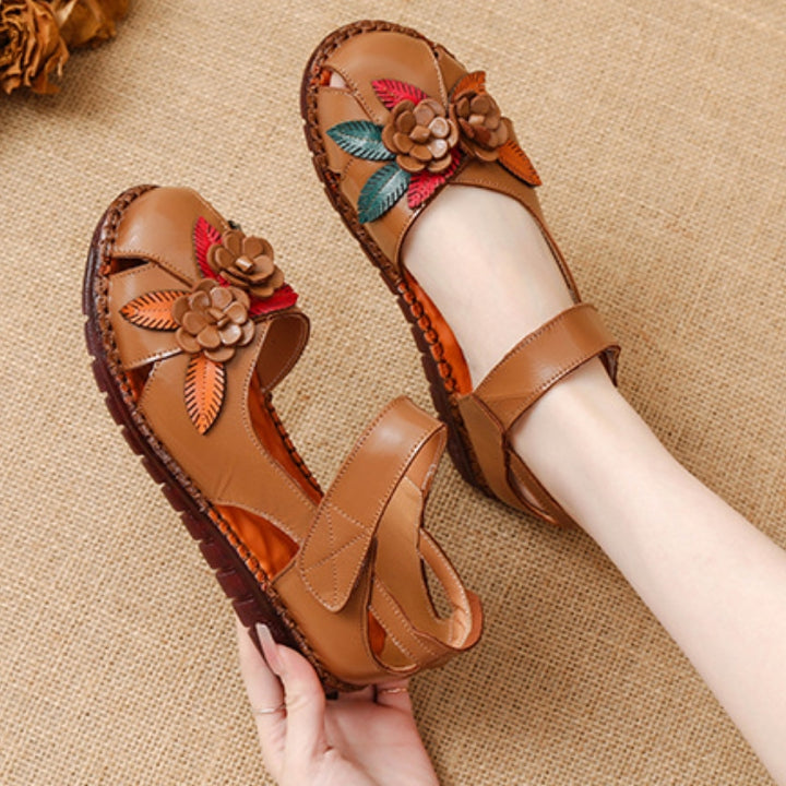 Women's Genuine Leather Comfort Sandals – Handmade Floral Soft Non-Slip Sole