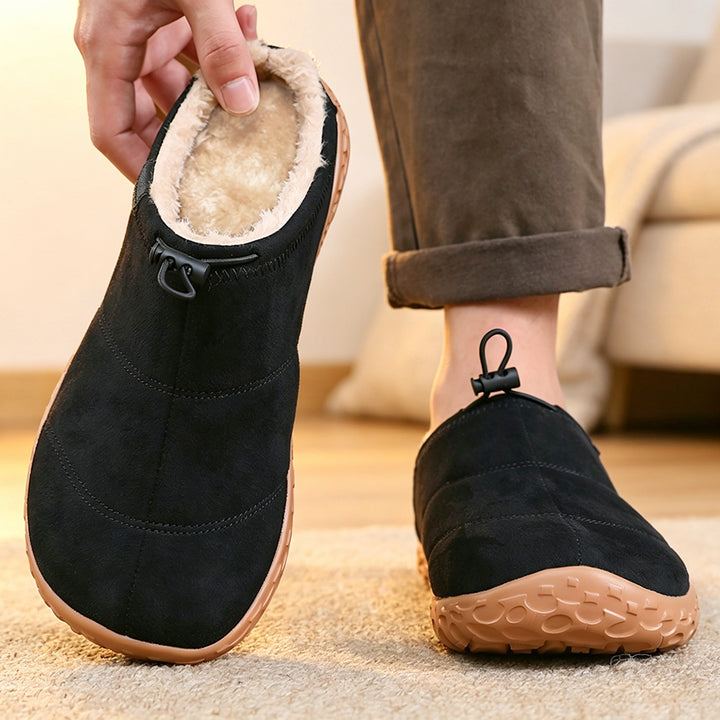 Women's Wide-Toe Fleece-Lined Mules – Cozy Thickened Slip-On Shoes with Adjustable Drawstring