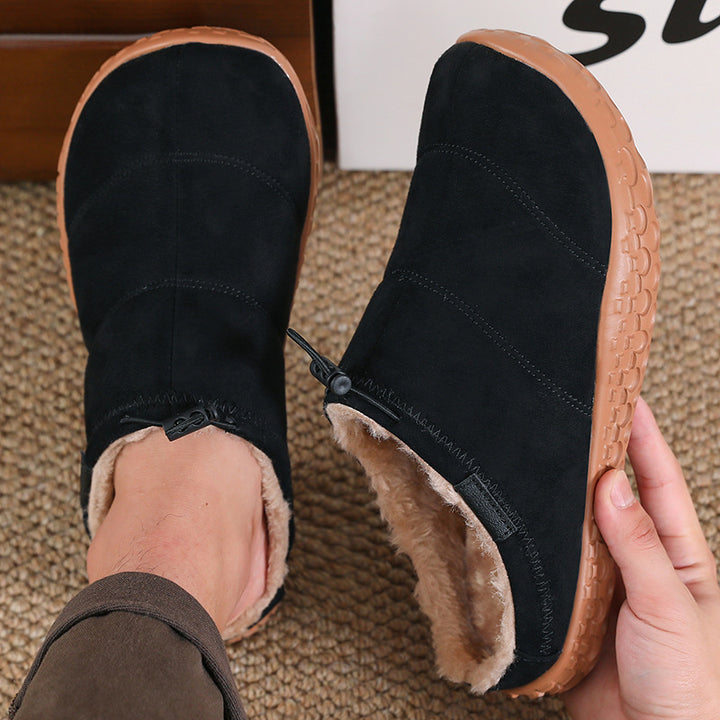Unisex Cozy Fleece-Lined Mules – Wide-Toe Winter Slip-On Shoes with Adjustable Drawstring