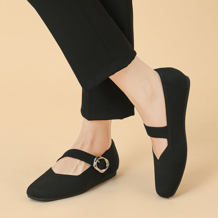 Women's Square-Toe Mary Jane Flats with Knit Upper – Soft, Comfortable Spring & Summer Shoes