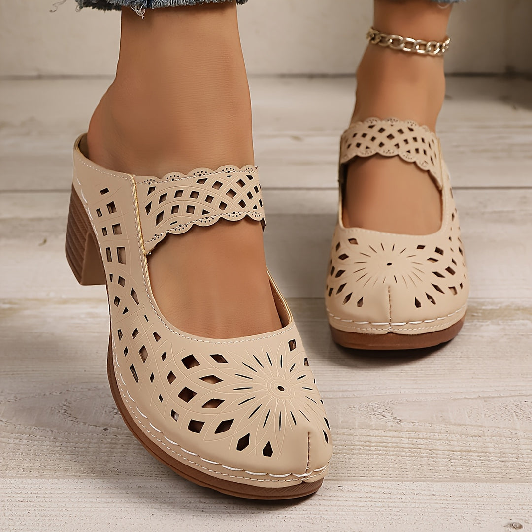 Women's Elegant Sandals – Closed-Toe Breathable Mid Heel Shoes