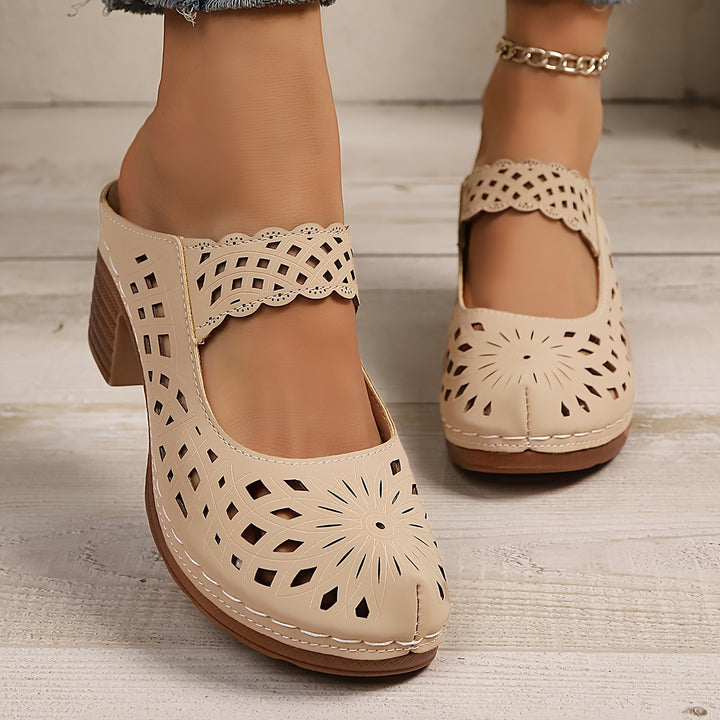Women's Elegant Sandals – Closed-Toe Breathable Mid Heel Shoes