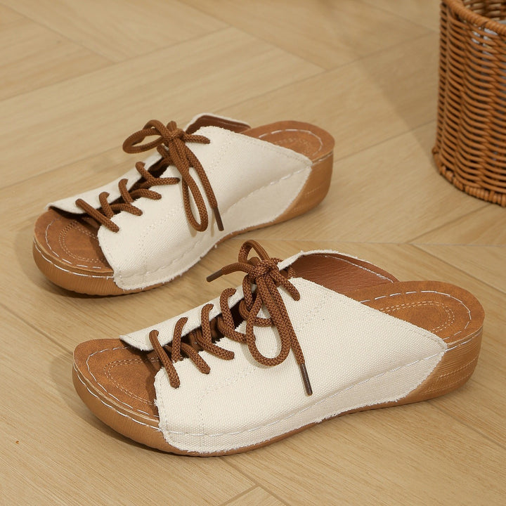 Women's Vintage Lace-Up Canvas Mules – Lightweight Comfort Slip-On Sandals