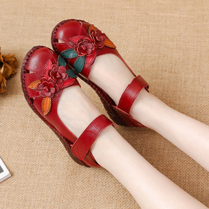 Women's Genuine Leather Comfort Sandals – Handmade Floral Soft Non-Slip Sole