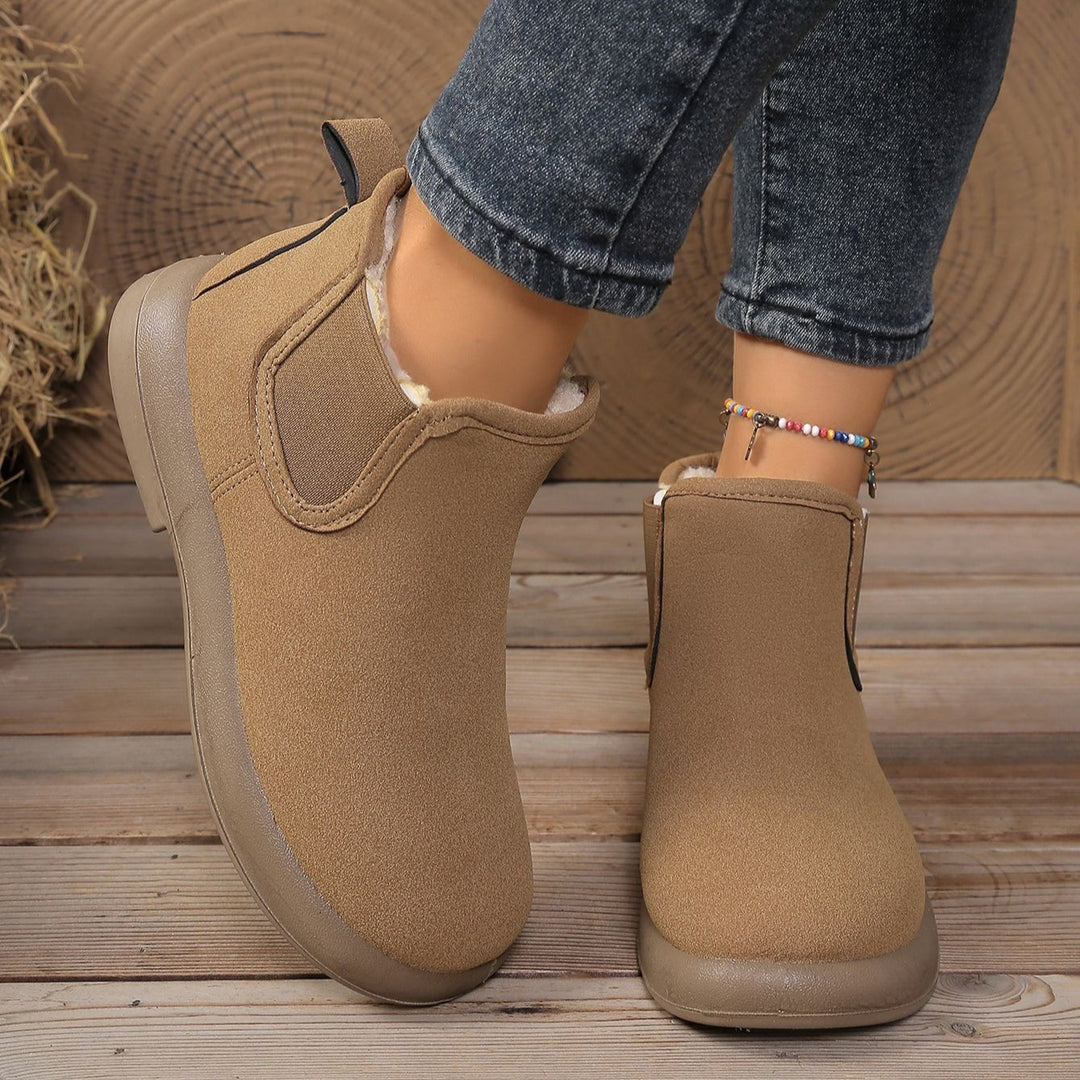 Women's Warm Winter Ankle Boots – Fleece-Lined Flat Boots with Non-Slip Sole