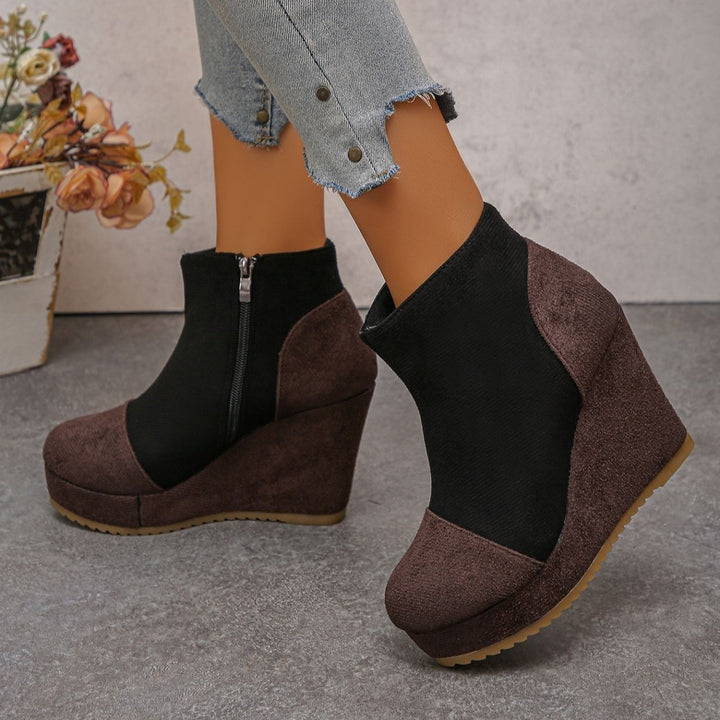 Women's Vintage Suede Ankle Boots – Chunky Platform Wedge Boots with Side Zipper