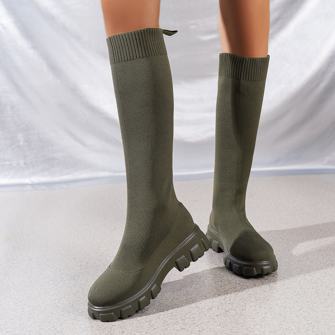 Women's Knit Sock Boots – Warm High-Top Stretch Ankle Boots