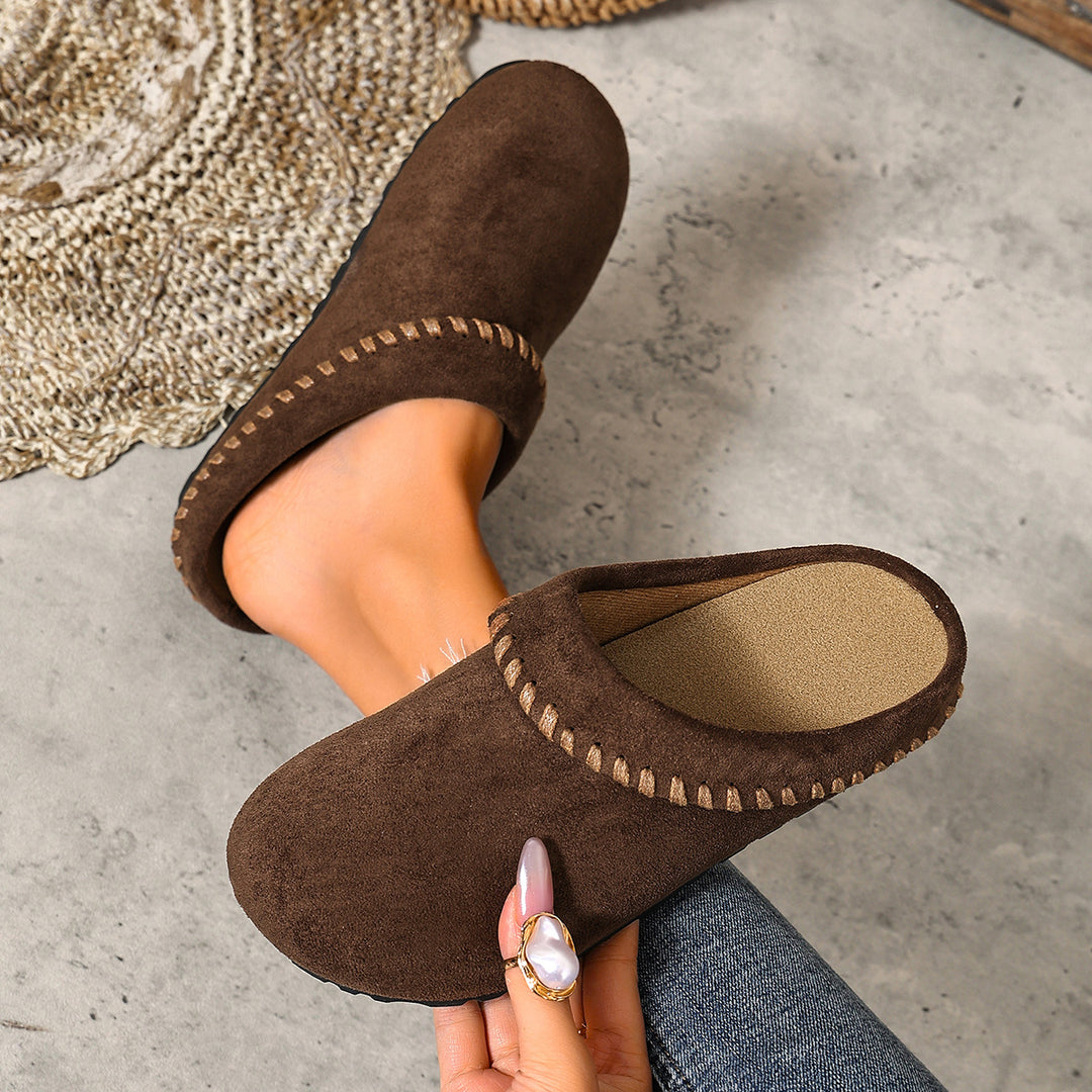 Women's Vintage Comfort Mules-Soft Round-Toe Shoes for Fall & Winter