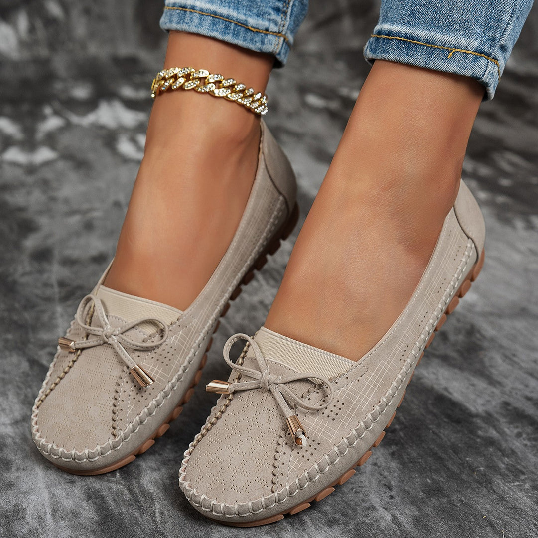 Women's Classic Solid-Color Bow Loafers – Comfortable Flat Shoes for Everyday Wear