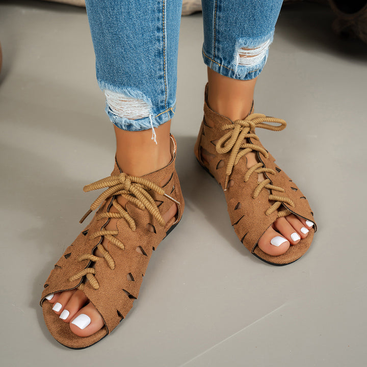 Women's Boho Cutout Sandals– Breathable Cutout Design with Comfortable Flat Sole
