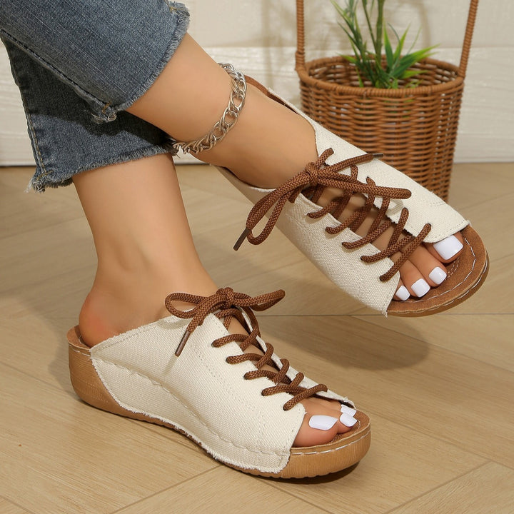Women's Vintage Lace-Up Canvas Mules – Lightweight Comfort Slip-On Sandals