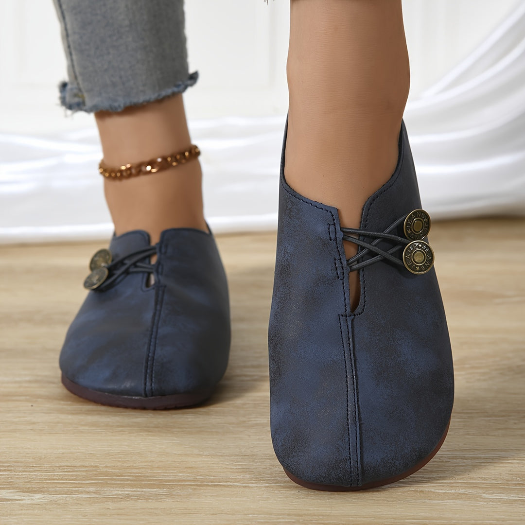 Women's Vintage Comfort Flats – Wide Fit Slip-On Everyday Shoes