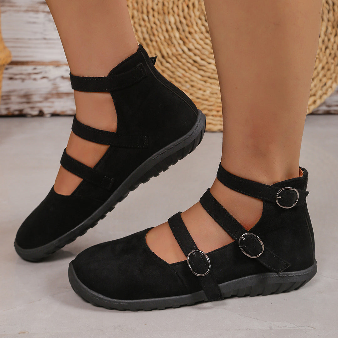 Vintage Triple Strap Mary Jane Flats – Round Toe Fall Shoes for Women